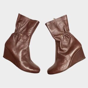 TARYN ROSE Brown Buttery Soft Leather Wedge Calf Boots Size 9.5